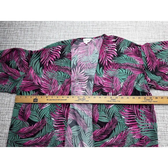 Kimono Maxi Duster Sheer Cardigan Open Front Palm Tropical Beach Oversized Small - Picture 5 of 9